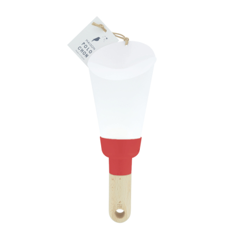 Lampe nomade bois bague rouge avec étiquette produit