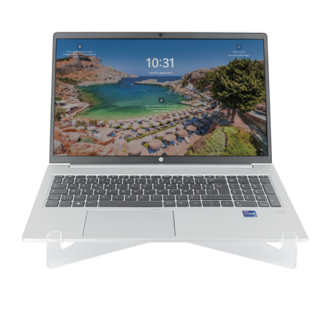 Support ordinateur avec ordinateur portable vue face en utilisation