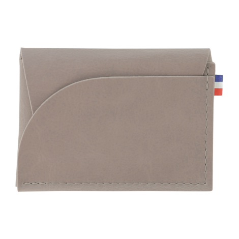 Porte-monnaie gris clair vue face avec poche arrondie et coutures visibles, sans contenu