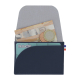 Porte-monnaie bleu marine ouvert avec billets pièces et carte visibles Porte-monnaie bleu marine ouvert avec billets pièces et carte visibles