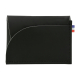 Porte-monnaie noir vue face avec poche arrondie et coutures visibles, sans contenu Porte-monnaie noir vue face avec poche arrondie et coutures visibles, sans contenu