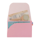 Porte-monnaie rose ouvert avec billets pièces et carte visibles Porte-monnaie rose ouvert avec billets pièces et carte visibles