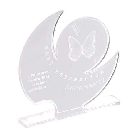 Trophée acrylique gravé forme papillon vue face