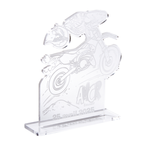 Trophée acrylique motocross gravure laser vue face
