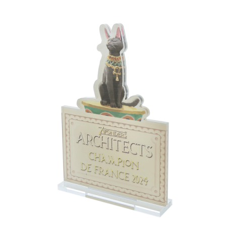 Trophée acrylique impression couleur avec motif chat vue face