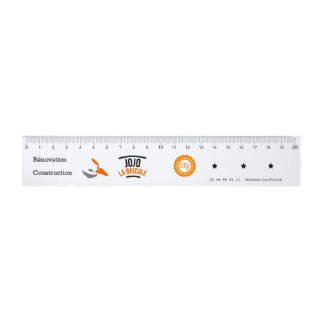 Règle fine 20 cm personnalisée logo JOJO la bricole pictogrammes vue face