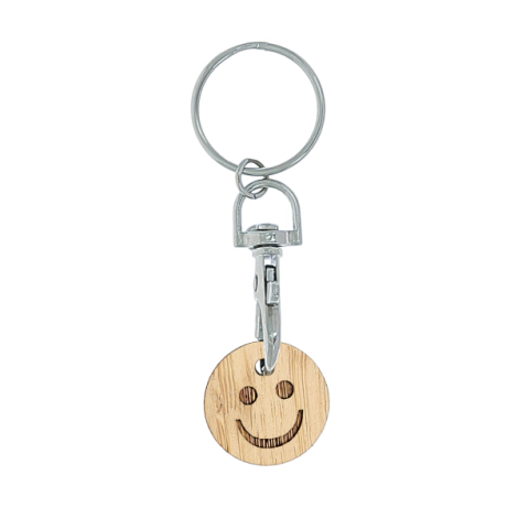 Porte-clés jeton bambou gravure laser smiley vue face