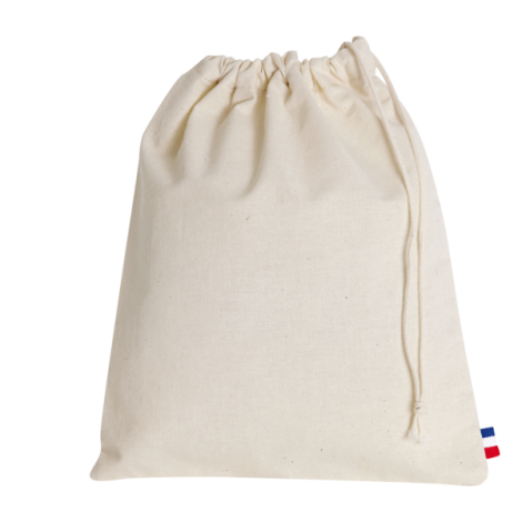 Pochon coton naturel cordon serrage vue face fermé