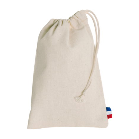 Pochon coton naturel cordon coulissant vue face fermé