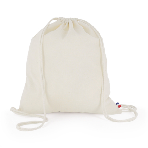 Sac ficelle coton naturel vue face cordons relâchés