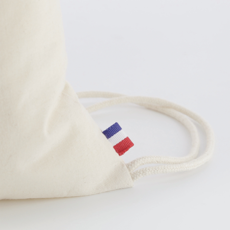 Sac ficelle coton détail cordon étiquette tricolore