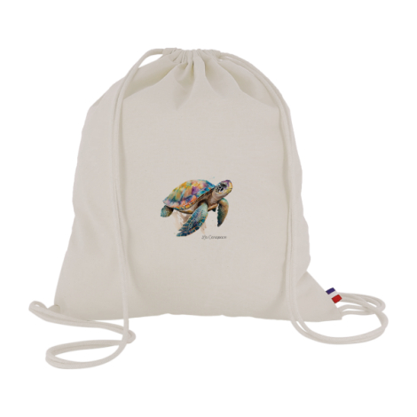 Sac ficelle coton personnalisé visuel tortue la carapace couleur