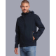 Blouson coupe-vent homme vue de face coloris bleu marine capuche manches longues poche zippée détail tricolore sans marquage vis