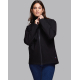 Softshell femme vue face coloris bleu marine fermeture zippée col montant détail tricolore bas côté sans marquage visible