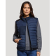 Bodywarmer femme vue face coloris bleu marine sans manches matelassé zip central poche poitrine zippée sans marquage visible