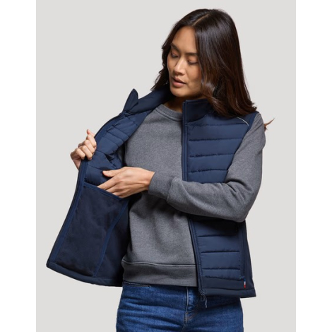 Bodywarmer femme vue détail ouverture coloris bleu marine intérieur visible sans marquage visible