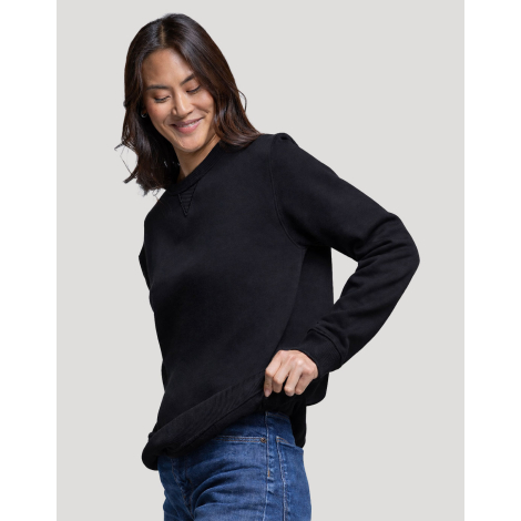 Sweat unisexe vue trois quarts femme coloris noir coupe décontractée surface uniforme sans marquage visible