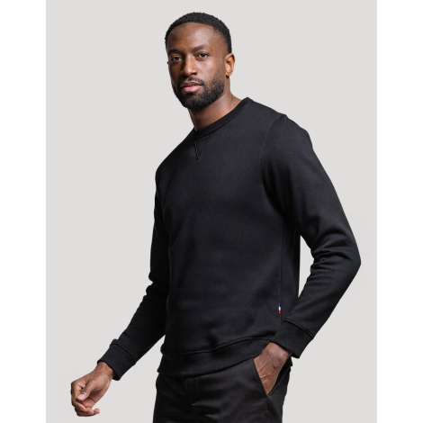 Sweat unisexe vue face femme coloris noir ajustement col main surface uniforme sans marquage visible