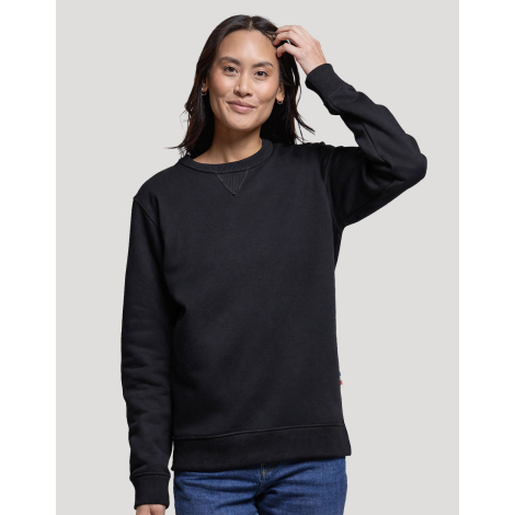 Sweat unisexe vue face homme coloris noir col rond empiècement V surface uniforme sans marquage visible