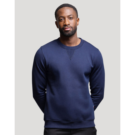 Sweat unisexe vue face homme coloris noir col rond empiècement V surface uniforme sans marquage visible