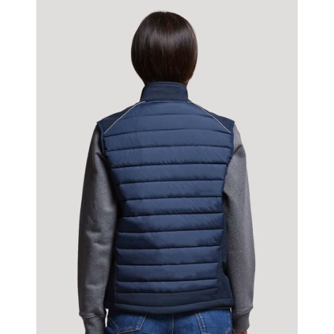 Bodywarmer femme vue dos coloris bleu marine sans manches matelassé surface uniforme sans marquage visible