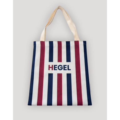 Tote bag canvas polyester rayures tricolores verticales logo centré Hegel surface complète marquage visible sur la zone centrale
