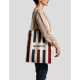 Tote bag canvas polyester porté épaule rayures tricolores logo Walomo face externe visible marquage visible sur la face principa