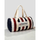 Sac polochon canvas polyester rayures tricolores verticales logo Walomo centré marquage visible sur la zone centrale