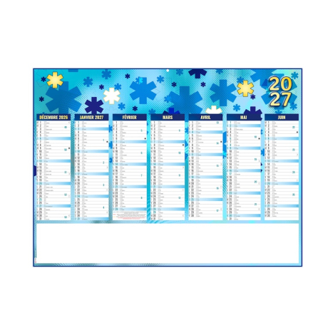 Face recto du calendrier ambulancier 2027 avec grille de décembre à juin