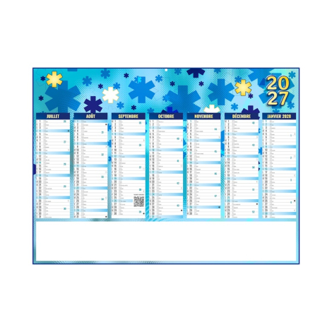 Face verso du calendrier personnalisé 2027 avec grille de juillet à janvier