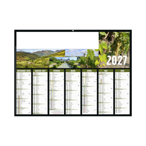 Calendrier mural Aymeric illustré sur le thème du vin avec logo en haut