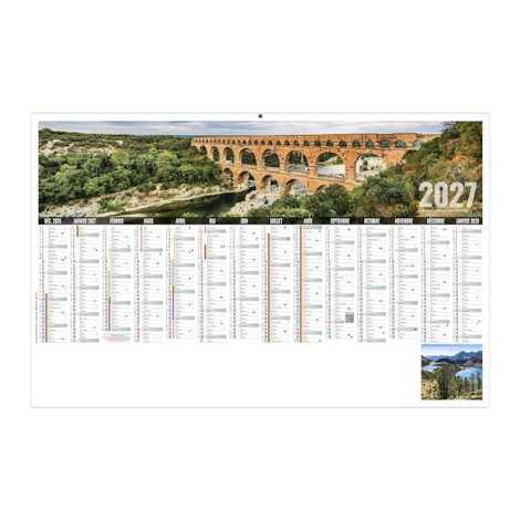  Calendrier illustré de paysages français, format horizontal avec zone de marquage.