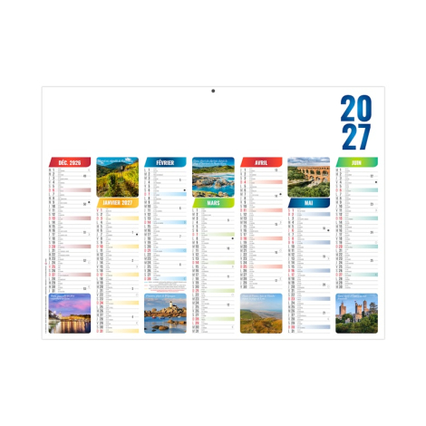 Calendrier bancaire 2027 Emilien avec visuels régionaux, face recto
