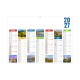 Recto du calendrier scolaire avec les mois d’avril à octobre, photographies de paysages et large zone de marquage blanche.
