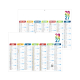 Présentation des deux faces du calendrier scolaire Arlequin avec répartition semestrielle des mois et code couleur distinct.