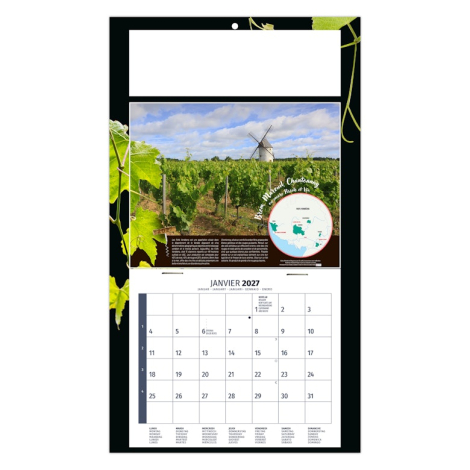 Calendrier illustré d’un moulin traditionnel au cœur des vignobles du Muscadet.