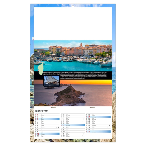 Calendrier illustré du port d’Ajaccio, des îles Sanguinaires et d’une activité nautique traditionnelle.