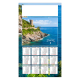 Calendrier illustré du Cap Corse avec tour génoise dominant un littoral rocheux.