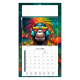 Calendrier illustré d’un singe pop art portant un casque audio et des lunettes colorées.