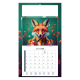 Calendrier illustré d’un renard habillé d’une veste fleurie entouré de fleurs et de papillons.