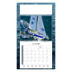 Calendrier publicitaire illustré d’un voilier de compétition sur fond maritime avec calendrier annuel.