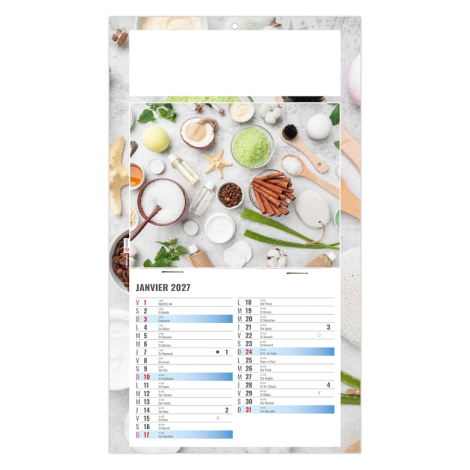Calendrier éphéméride personnalisé illustré d’ingrédients naturels, huiles, poudres et accessoires de phytothérapie.