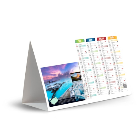 Calendrier chevalet thermalisme Islande avec lagon géothermique et deuxième quadrimestre 2027