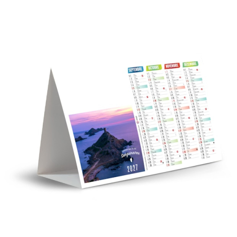 Calendrier chevalet Ajaccio illustré des îles Sanguinaires au coucher du soleil.