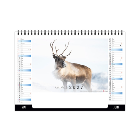 Chevalet de bureau illustré d’un renne arctique dans un décor hivernal enneigé.