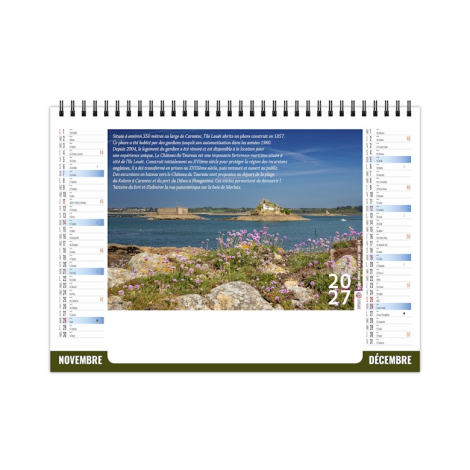 Chevalet de bureau illustré du Château du Taureau et de l’îlot Louët dans la baie de Morlaix.