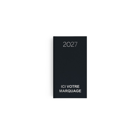 Agenda mini fermé avec couverture noire effet naturel et marquage personnalisé visible