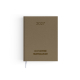 Agenda format voyage fermé avec couverture café effet naturel et signet textile blanc