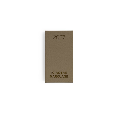 Agenda mini fermé avec couverture café effet naturel et marquage personnalisé visible