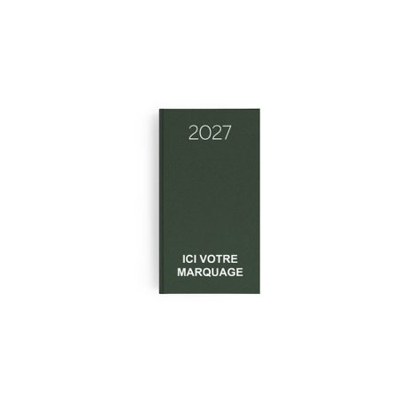 Agenda mini fermé avec couverture kaki effet naturel et marquage personnalisé visible